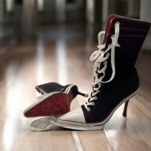 Elegant Black and White Heeled Boots